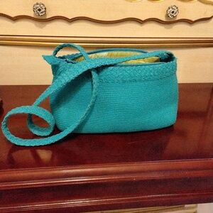 Women's Liz Claiborne  NWOT turquoise blue rattan shoulder bag w/ 3 compartments